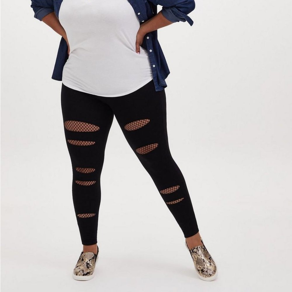 ❤NWT TORRID DESTRUCTED LEGGING - FISHNET MESH BACK SPLIT -  PLUS SIZE